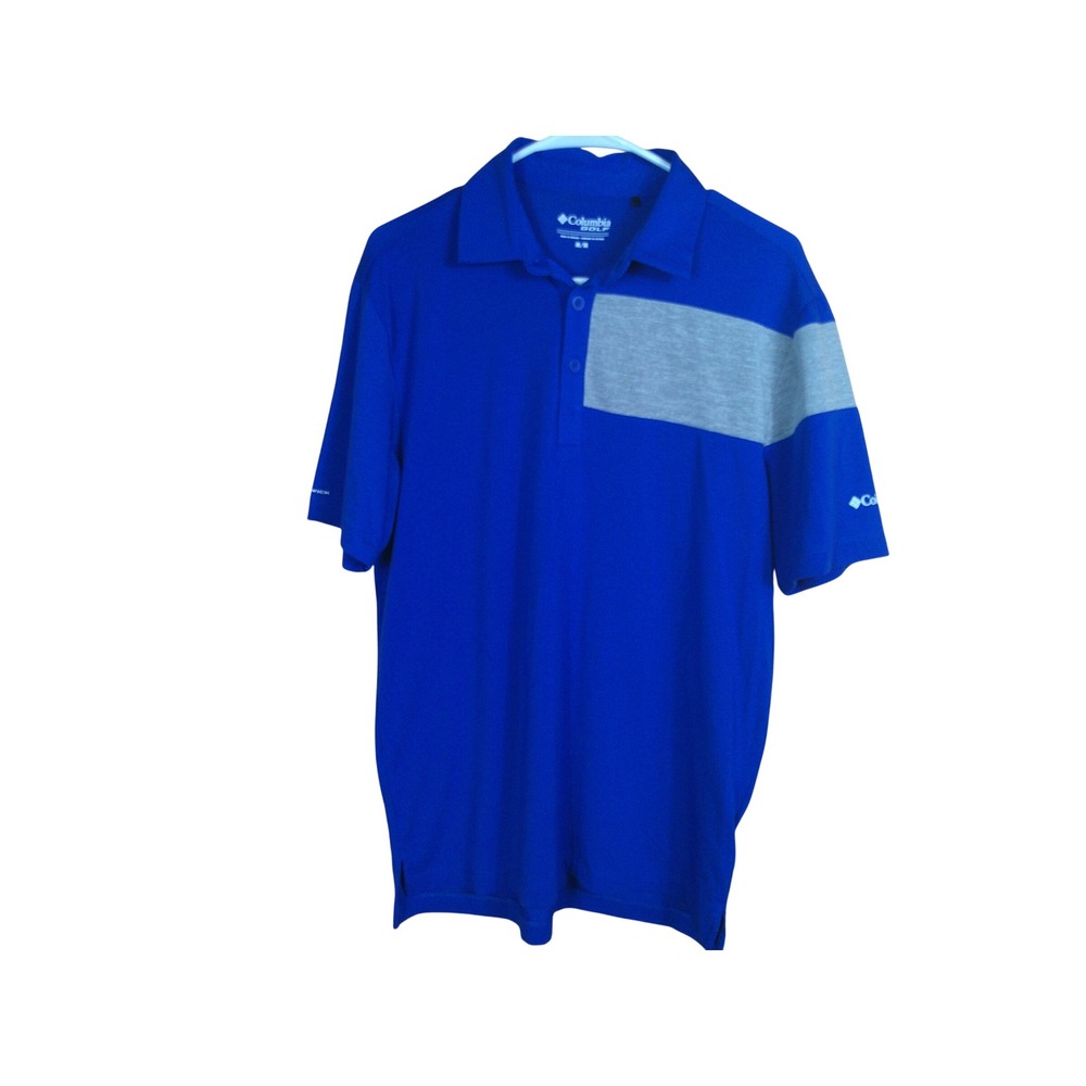 Columbia Mens Polo Shirt Blue Gray Colorblock Short Sleeve Top Medium Omni-Wick